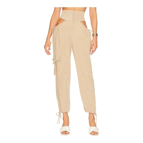 NWT H:OURS x Revolve Suki Cutout Jogger Pant Khaki Beige XXS Sexy - Picture 2 of 10
